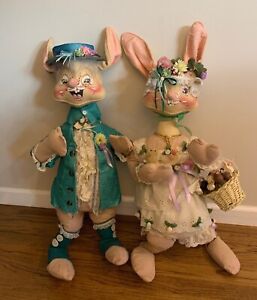 Annalee Large 28" Easter Parade Bunny Rabbit Couple Vintage  1970