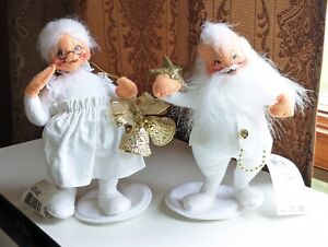 Annalee Rare 7" Christmas Morning Mr & Mrs Santa Claus White Clothes Gold (Cl)