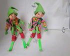 Rare 2 Pc Vtg. Set Annalee Mobilitee Dolls 8" Elf Skis & Metal Poles 1970 Tags