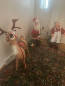 Vintage Large Size Annalee Christmas Dolls Santa, Mrs. Claus & Reindeer