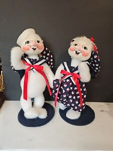 Annalee Sailor Boy & Girl Bunny 13” Doll Set  - Good Condition Nautical  Sailor