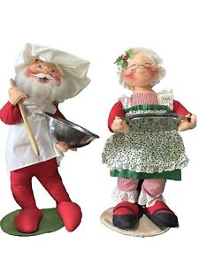 Annalee Dolls Mr Mrs  Claus 18" 20 Inch Spoon Mixing Bowl 1990 1991 Chef Hat