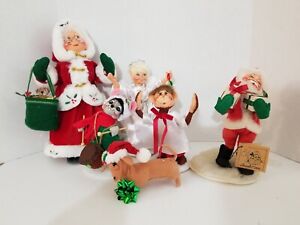 Annalee Lot Of 6 Christmas Dolls 2004 13" Winterberry Mrs. Santa With Teddy Bear