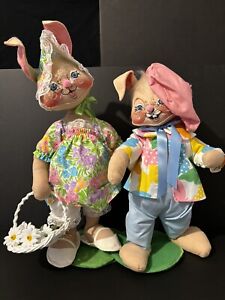 Vintage Annalee Large 22” and 20” EASTER Bunnies Girl Boy Rabbits