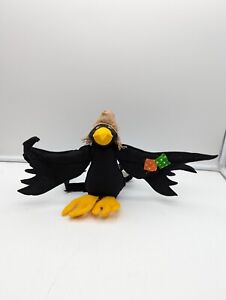2000 Annalee 8" Country Crow 298101 Black Plush Posable Wings