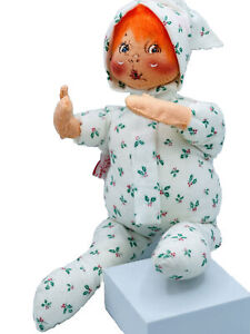 Vintage 1990 Annalee 12" PJ Kid Doll # 7640 Pajama Kids Christmas Holly Berry