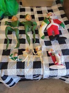 Vintage Annalee Christmas Dolls Lot Of 7 Elf On A Shelf Santa Clause Stocking
