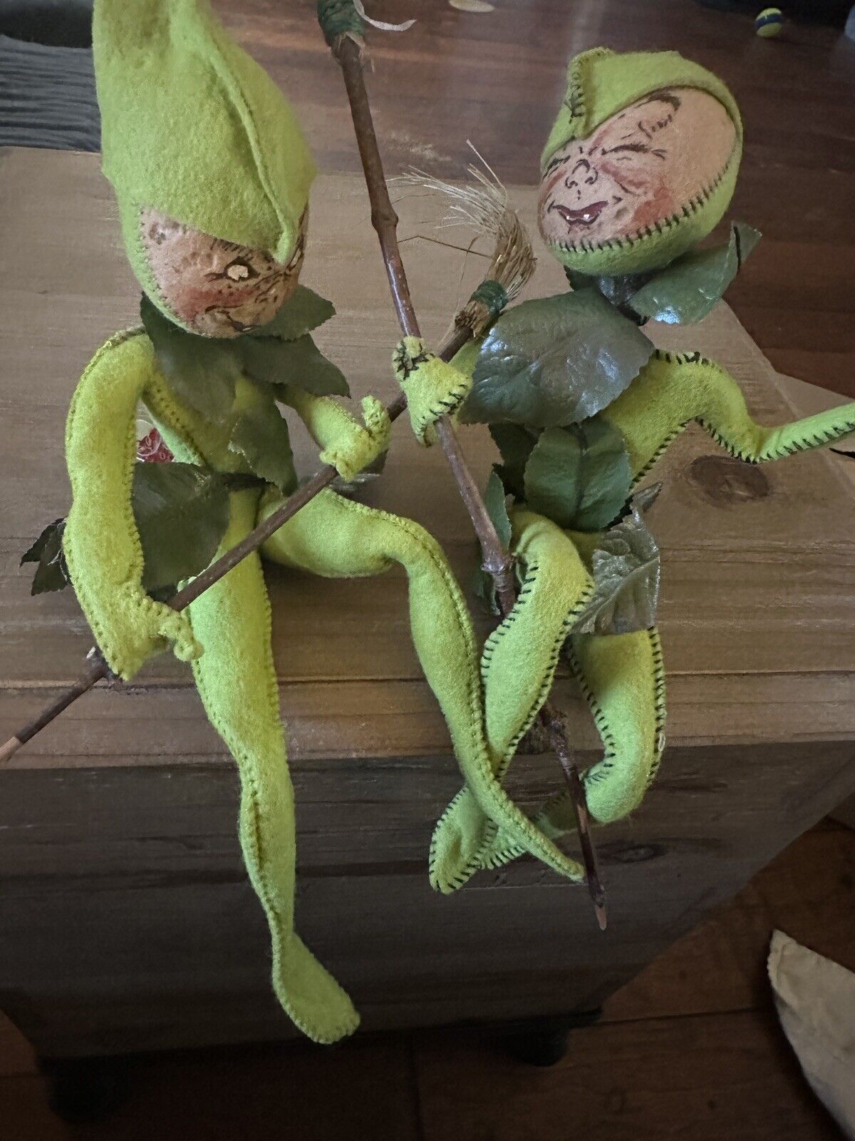Two Annalee Rare Green Woodsprites from the 1960's - Too cute to separate!