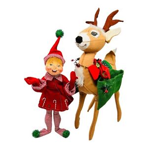 Annalee Doll Candy Cane Elf & Reindeer 21” Christmas Posable Vintage
