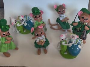 Lot of 7 Annalee Easter & St Patrick's Day Springtime Mice 5" Dolls 2021