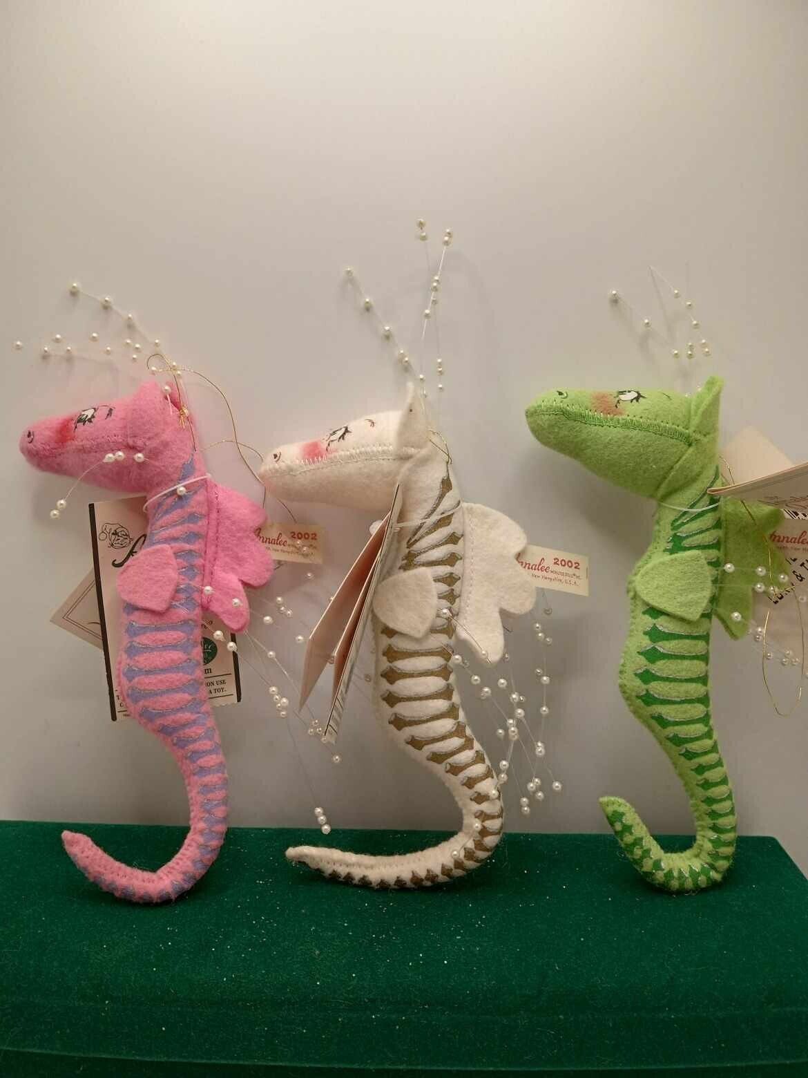 3 Annalee Seahorses Lord And Taylor Exclusive Ornament 2002 Pink, White, Green