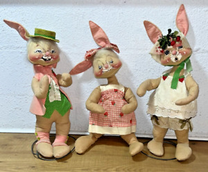 Vintage 1968 Lot 3 Annalee 20” Standing  EASTER BUNNY Bunnies Strawberry Family