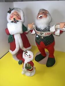 Vintage Annalee Santa, Mrs Claus 19” And 9” Mobilitee Doll Lot Of 3
