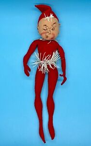 Vintage Annalee 10” Red Winking Elf w/ Tinsel – RARE!