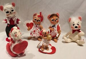 ANNALEE RaRe Lot 6 Valentines Day Sweet-Heart Boy Girl Mouse Vtg Cat Bear Couple