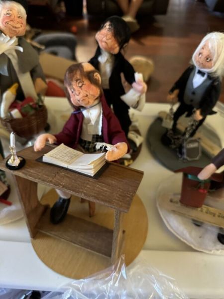 Annalee's Set of 7 Scrooge Dolls - Includes brass plaques signed by Annalee