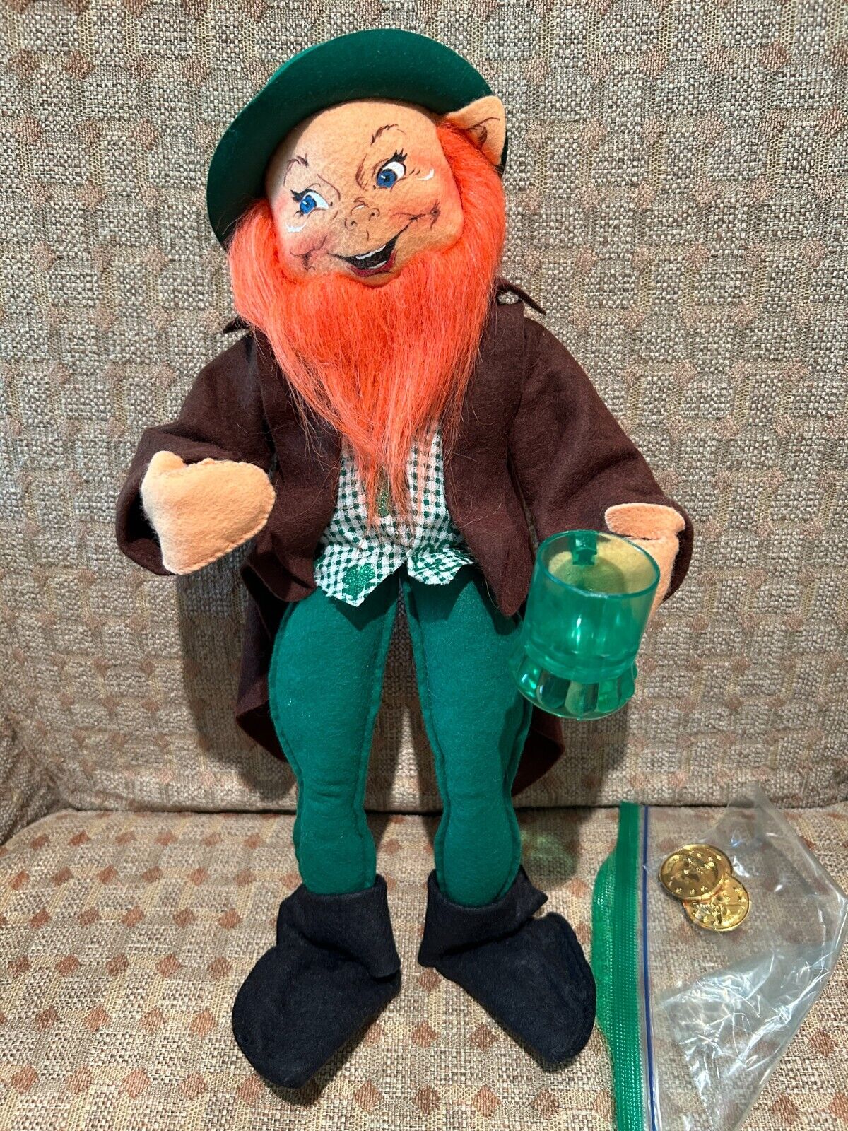 Large 15” Annalee Mobilitee Orange Beard Leprechaun Elf St. Patrick's Day #1708