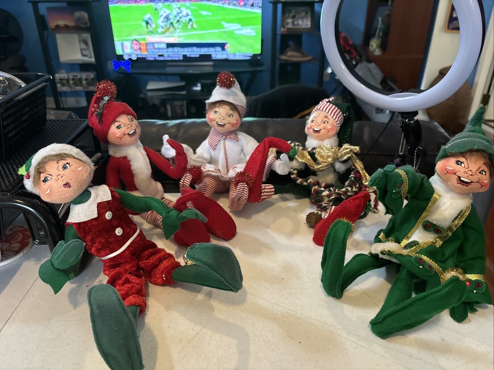 Annalee Christmas Elf Pixie Doll 15" Holly Shelf Sitter Lot 5