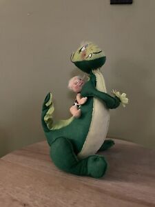 Annalee Doll Mobilitee Green Dragon w/ Cave Bush Boy Baby Rider Flower Vintage!