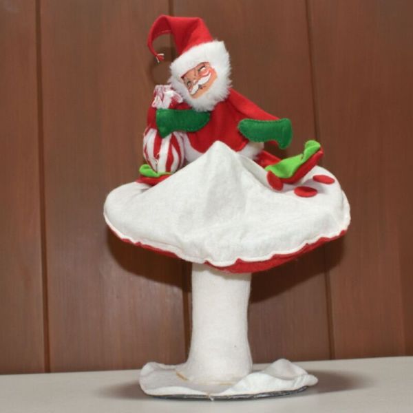 Vtg Annalee Mobilitee 7" Santa Doll Hugging Mushroom 1970 Christmas Striped USA