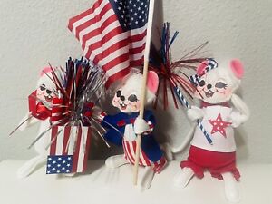 Annalee Girl Mouse Boy Mouse 4th of July 6” 2016 Set of 3