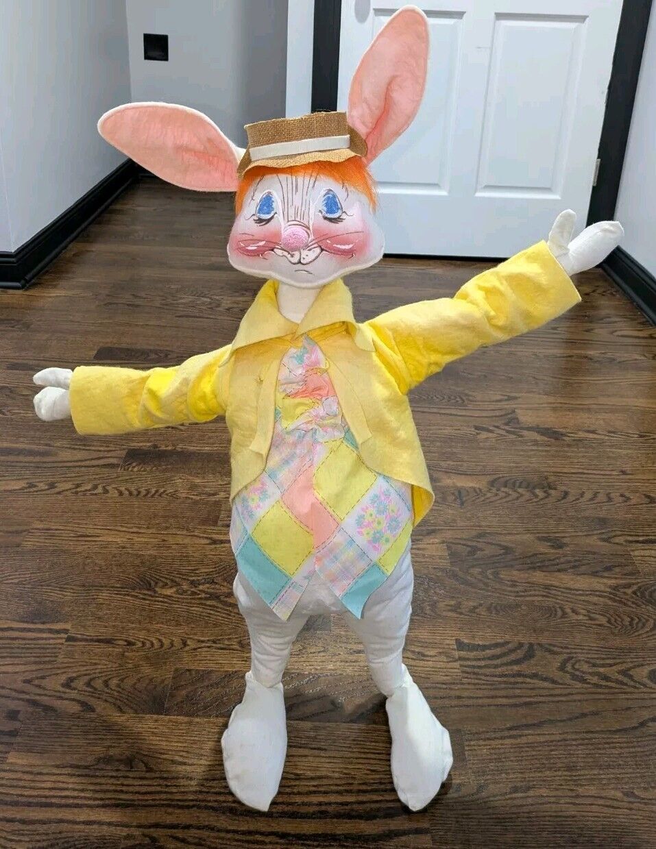 Vintage Giant 40” Large Annalee Mobilitee Doll Easter Bunny Rabbit Orange Hair