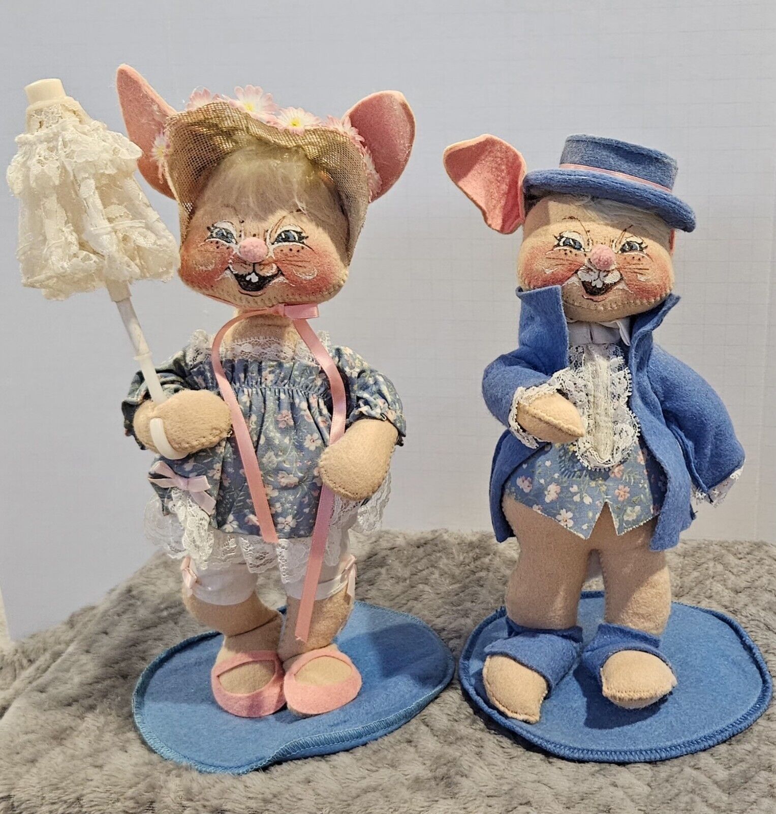 Annalee Lot of 2 11" Boy Tux 12" Girl Umbrella 1988 Spring Easter Vintage 36 Yrs