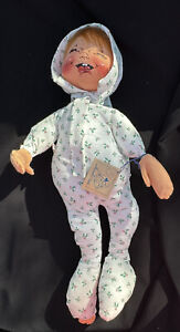 Annalee 1989 Christmas Holly Pajama Baby Brown Hair Open Blue Eyes 20” With Tag