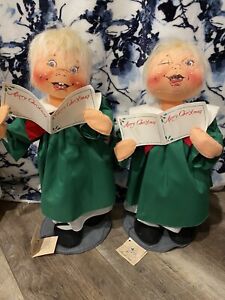 Annalee 1990 Christmas Caroler Lot Of 2 Big Dolls With Tags
