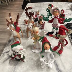LOT OF 14 ANNALEE CHRISTMAS DOLLS ELFS MR MRS SANTA REINDEER ETC Missing bell