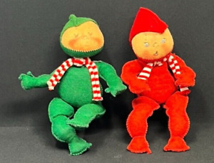 Vintage Annalee green and red  Christmas elf Lot of two