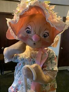 Vintage 30” Annalee doll 1981 Easter  bunny rabbit pink with books and eggs