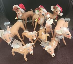 Annalee Christmas Posable Reindeer Deer Doe Santa Hat Bell Lot