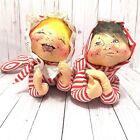 Vintage Pair Annalee 1965 Christmas Boy/Girl Dolls Striped Pajamas Bendable