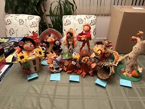 Lot of 10 Thanksgiving Annalee Dolls (1994, 1995, 1996, 1997, 2001, 2002, 2007)
