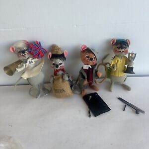 LOT OF  4 1960s Annalee Mouse Dolls Cheerleader Farmer Dapper Mouse Golfer VTG