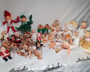 Vintage Lot Assorted 36 Annalee  Doll Deer Elves Angels Tree Topper Christmas