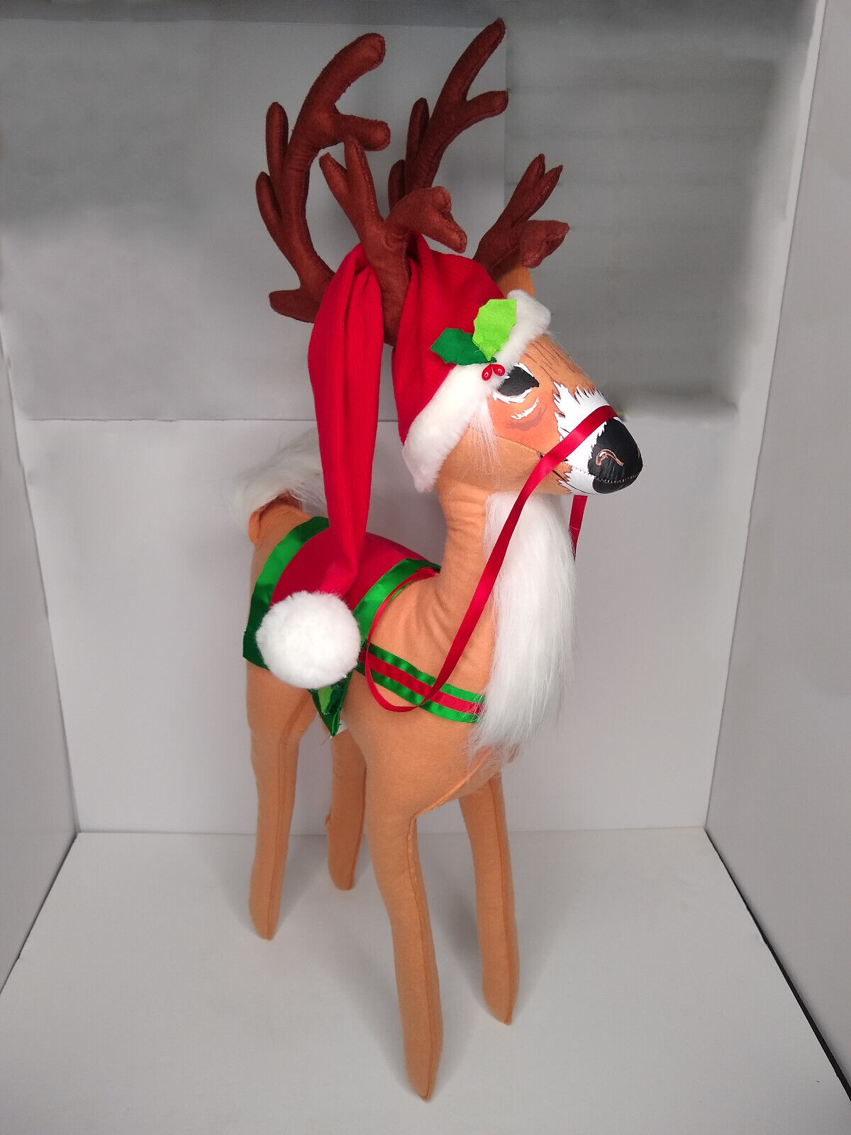 Annalee Christmas Reindeer Large Holly Berry Handmade 32" 2015 Harness Retired