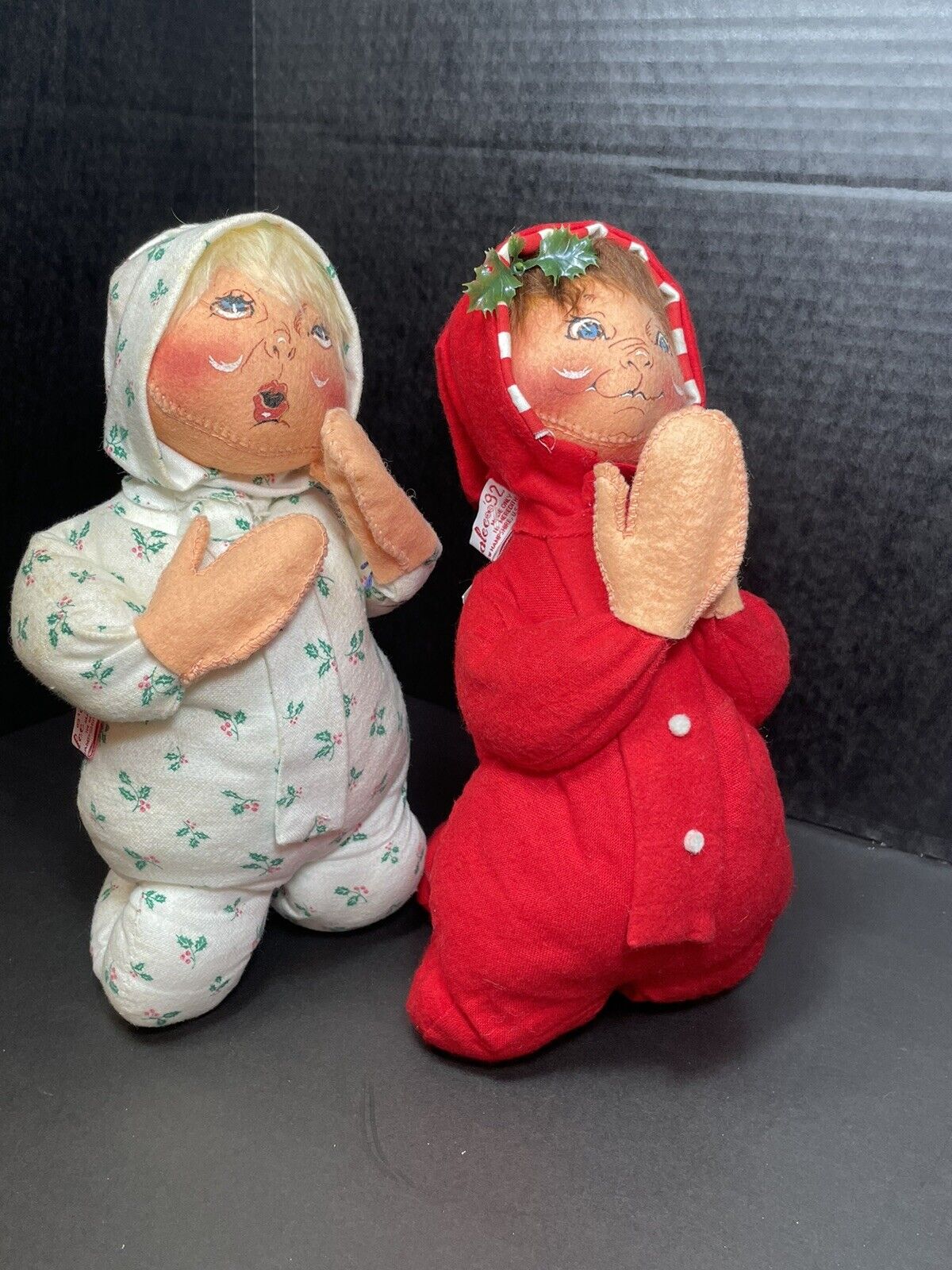 Annalee 14” Child In Red Pajamas 1992 PJ Kid & 1990 Holly Berry Print Lot Of 2