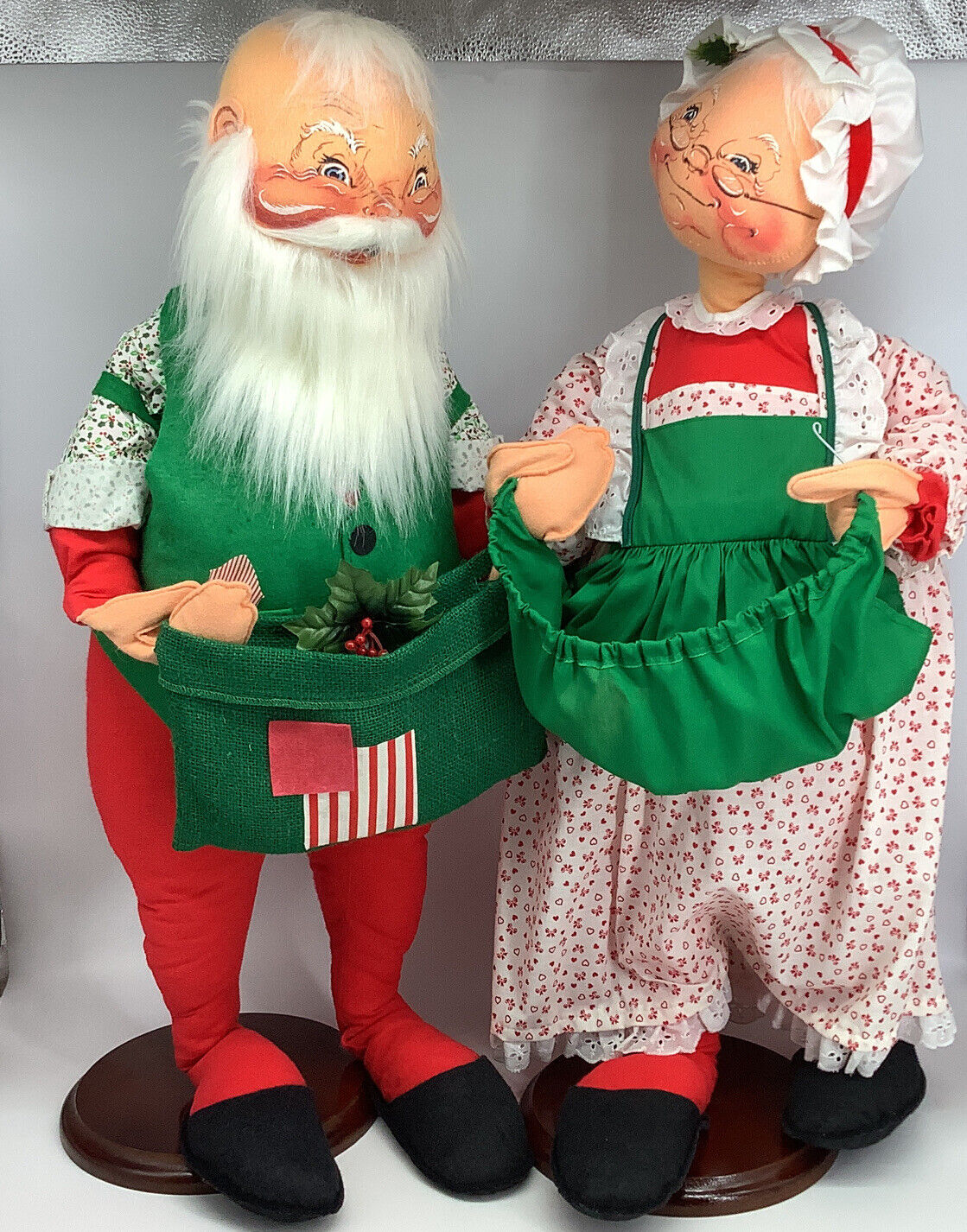 Vintage 30" Annalee Santa and Mrs. Clause Christmas Card Holder Dolls w/ Stands