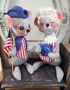 2 VTG Annalee Mobilitee Dolls 1971 Patriotic Colonial 4th of July Mouse 13” Tag