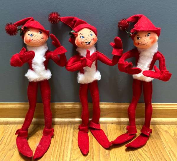 Annalee Mobilitee Christmas Red Elf Pixie Doll 15" 2003 Holly Shelf Sitter Lot 3