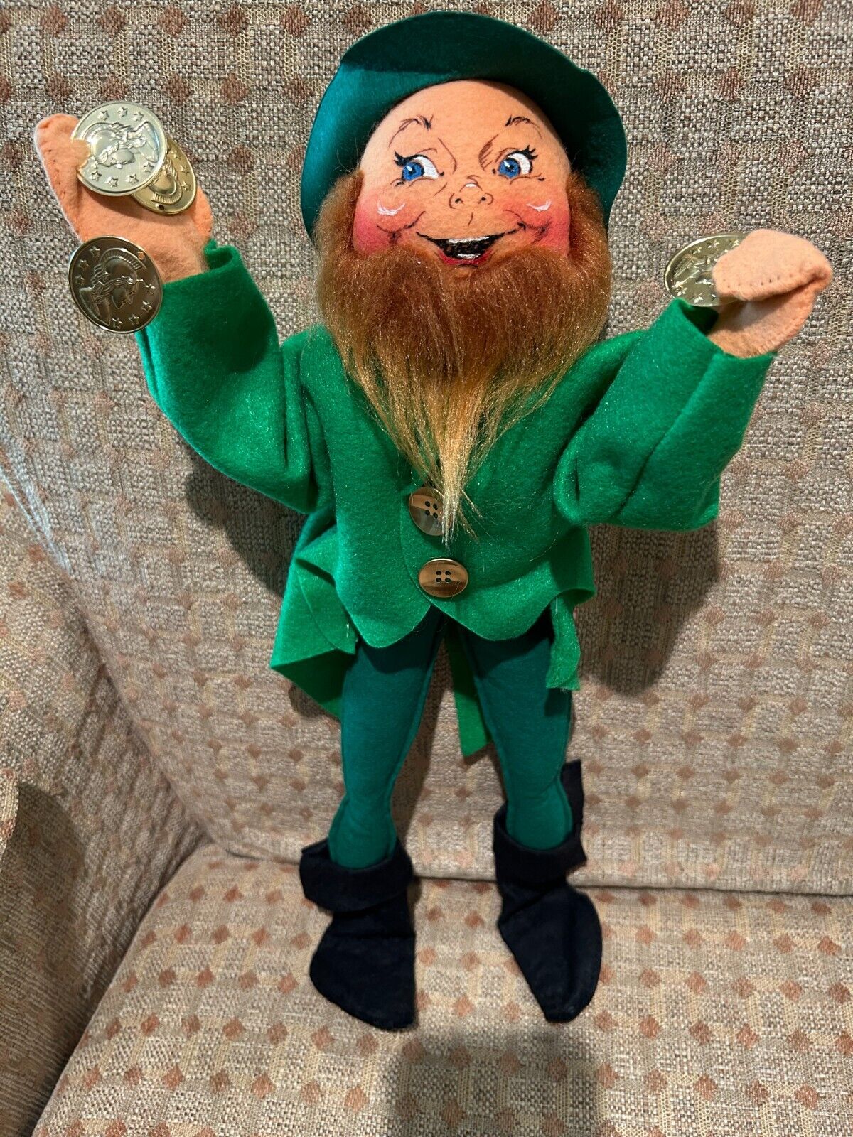 Large 15” Annalee Mobilitee Brown Beard Leprechaun Elf St. Patrick's Day #1708