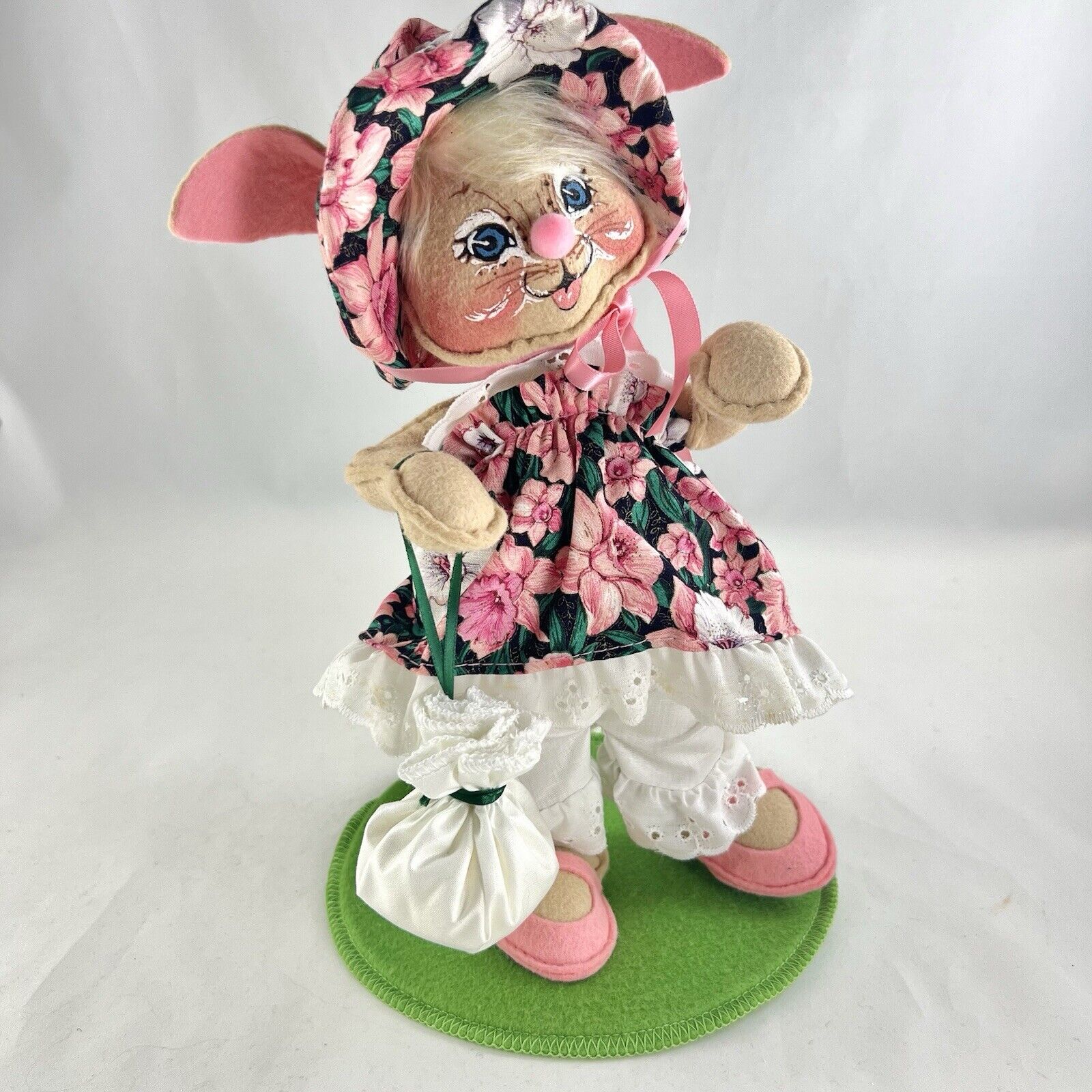 Annalee Easter Bunny Doll in Pink Daffodil Spring Floral Lace Dress & Purse 12"