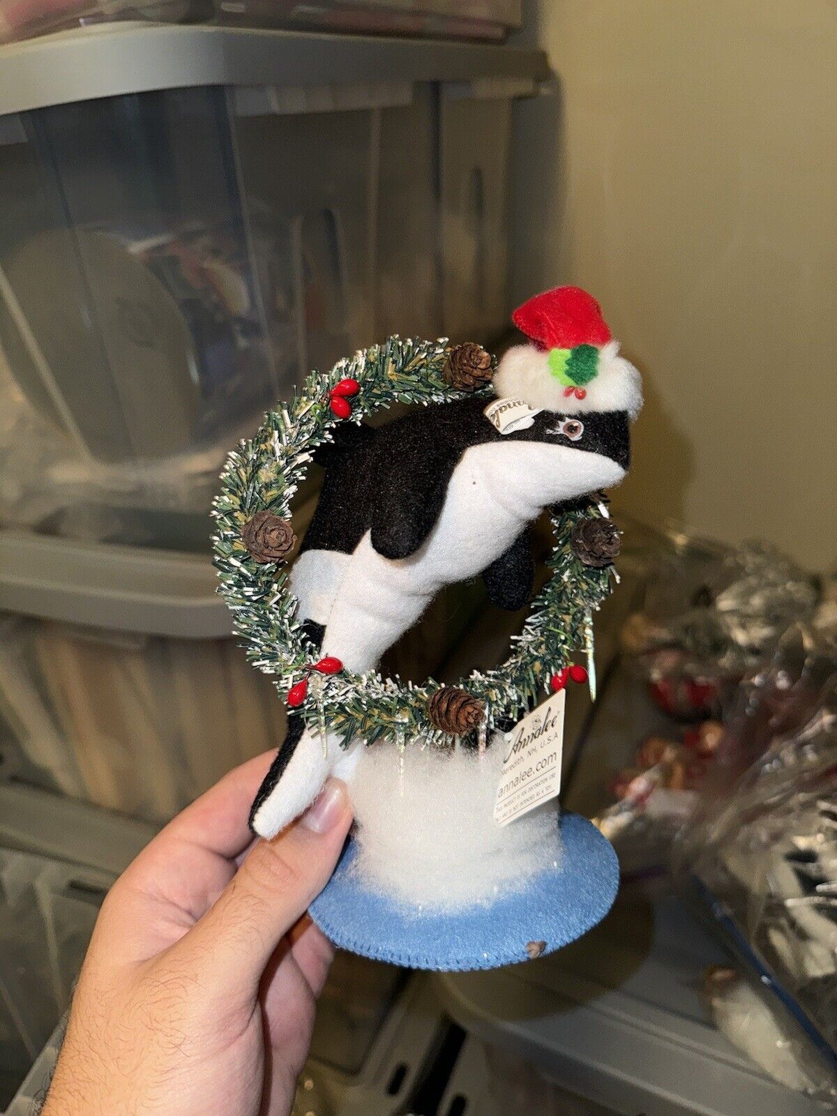 Annalee Icicle Orca Whale 8" Christmas Doll w/ Santa Hat Icicle NWT