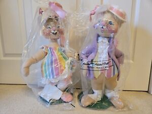 VINTAGE ANNALEE MOBILITEE Mr. & Mrs. EASTER BUNNY 20" SPRING W/TAGS NEW IN BAGS