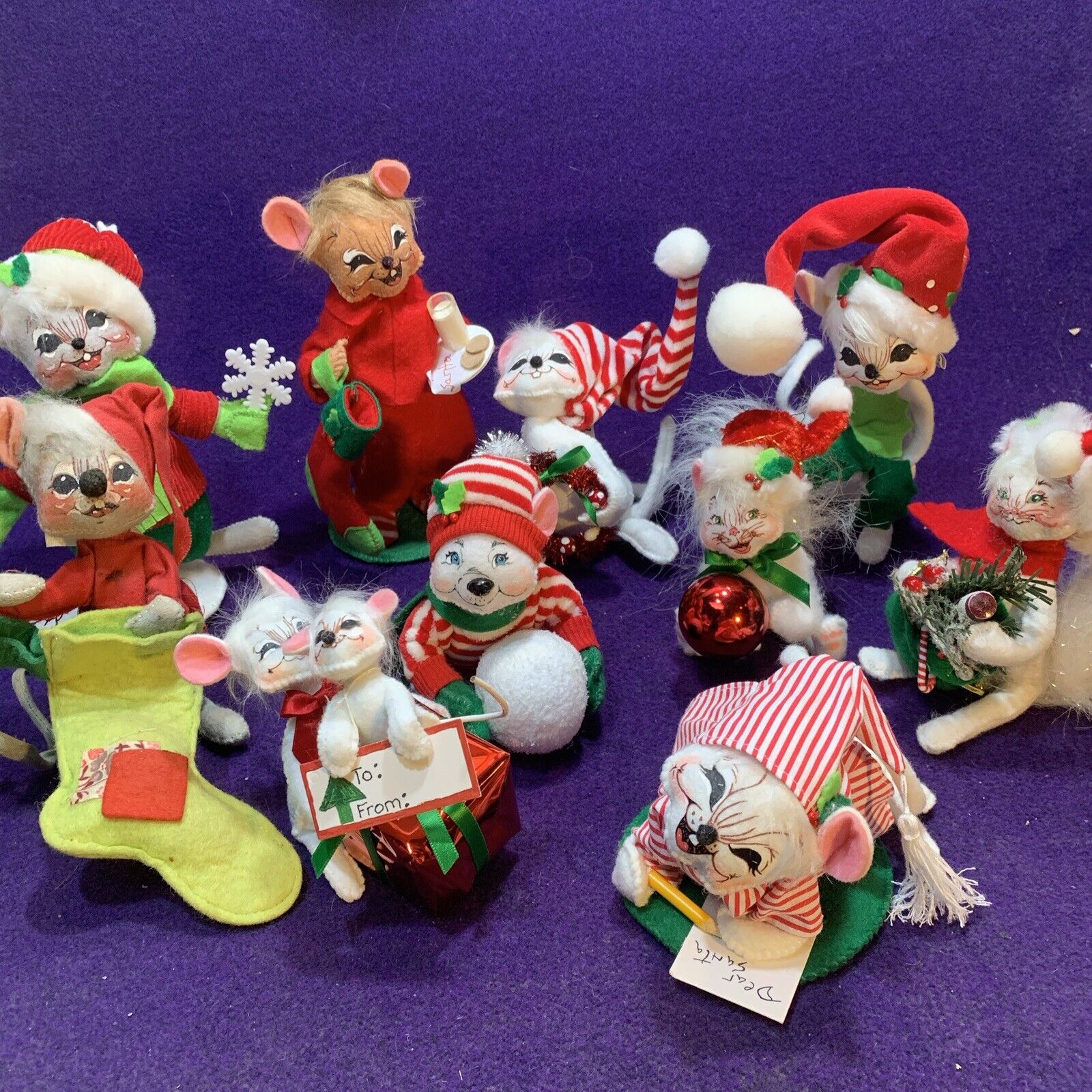 ??? Estate Lot (10) Vintage Annalee Christmas Dolls 4”- 8” Mouse Elf 1971-2015