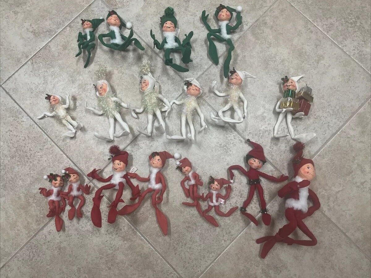 Vintage Annalee Christmas Elves Elf On A Shelf Red White Green Poseable Lot X18