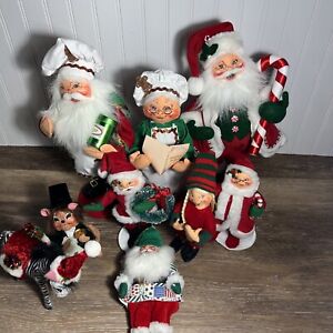 Vintage 9 Piece Annalee Santa with bag zebra grinch (3)  15” Christmas Plush!