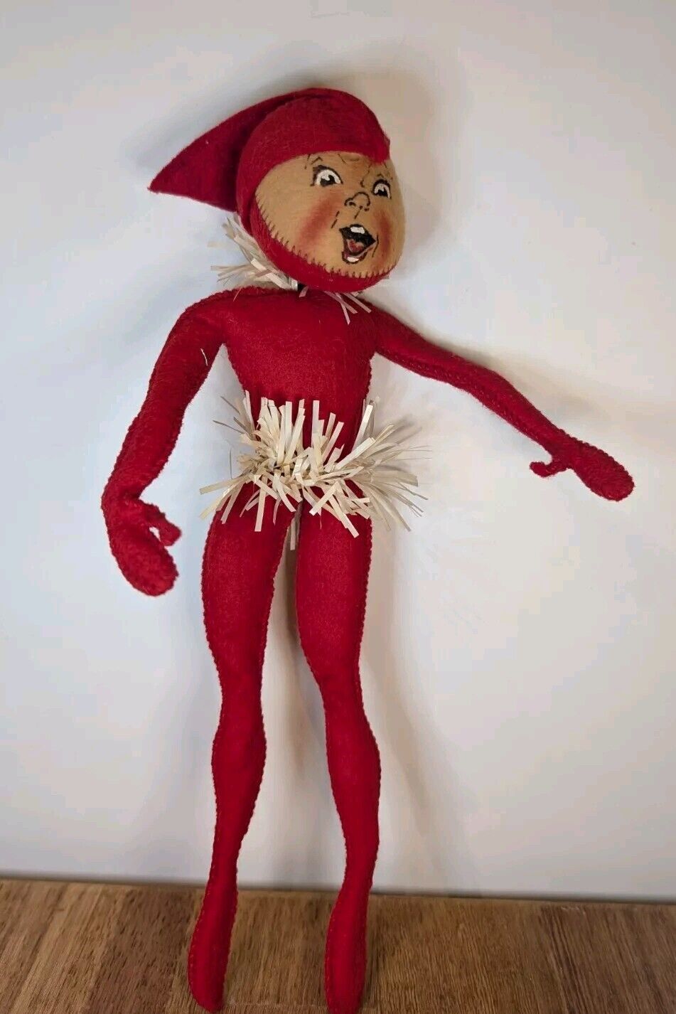 Vintage Annalee Elf Christmas Dolls Red With Tinsel Poseable 10"  1961